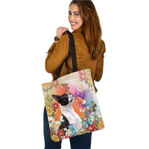 Boston Terrier And Butterflies-Cloth Tote Bag