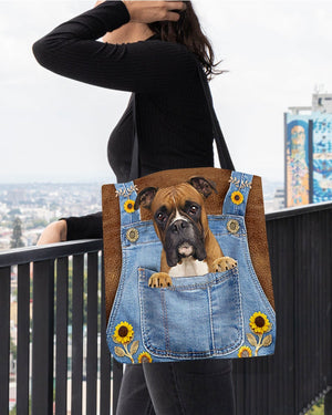 Boxer And Sunflower-Cloth Tote Bag