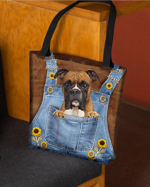 Boxer And Sunflower-Cloth Tote Bag