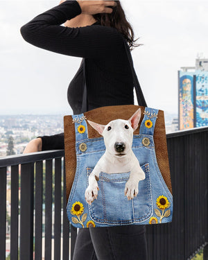 Bull Terrier And Sunflower-Cloth Tote Bag