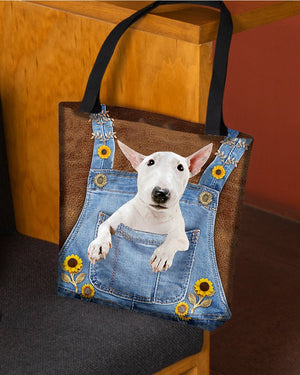 Bull Terrier And Sunflower-Cloth Tote Bag