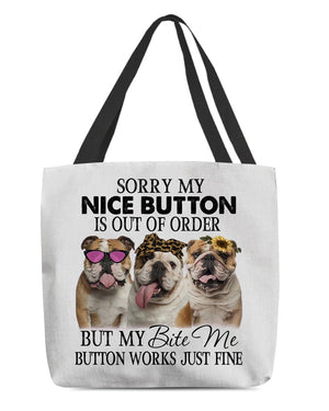 Bulldog-Bite Me Button-Cloth Tote Bag