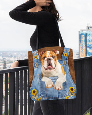 Bulldog2 And Sunflower-Cloth Tote Bag