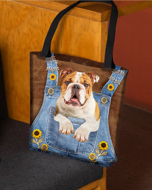 Bulldog2 And Sunflower-Cloth Tote Bag