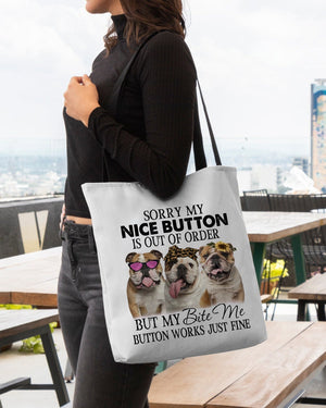 Bulldog-Bite Me Button-Cloth Tote Bag