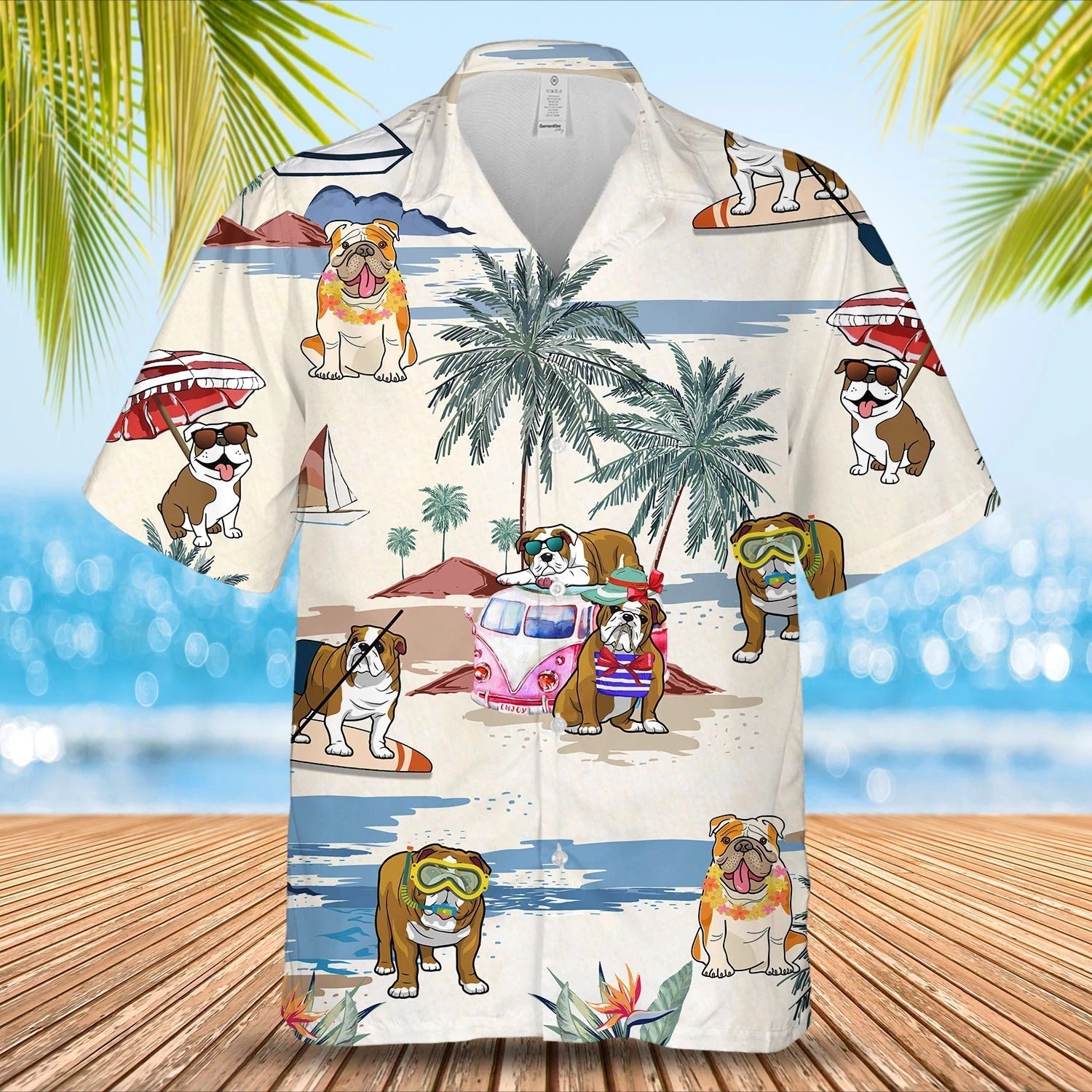 Bulldog Summer Beach Hawaiian Shirt