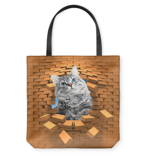 Cat In Brick Hole-Cloth Tote Bag