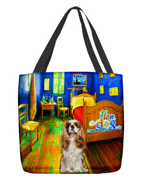 Cavalier King Charles Spaniel in the bedroom-Cloth Tote Bag