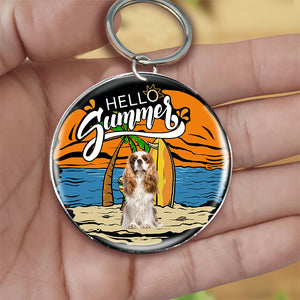 Cavalier King Charles Spaniel Hello Summer-Round Resin Epoxy Metal Keychain