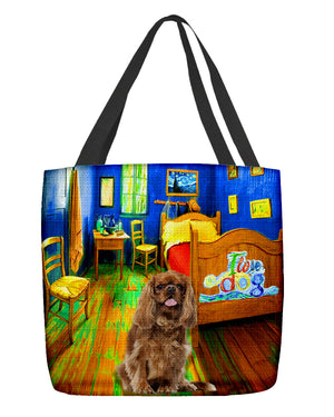 Cavalier King Charles Spaniel 3 in the bedroom-Cloth Tote Bag