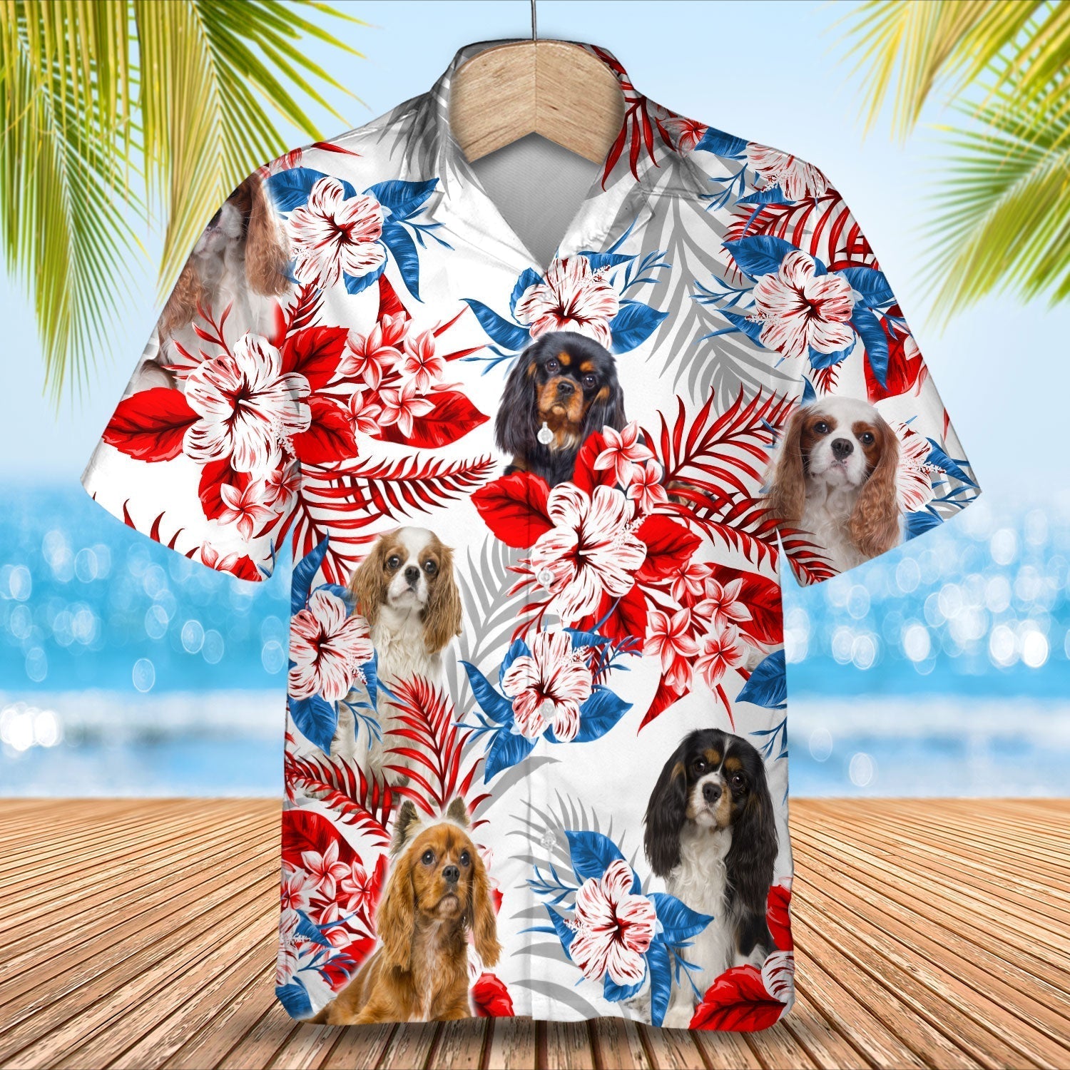 Cavalier King Charles Spaniel American Flag Hawaiian Shirt