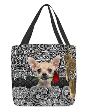 Chihuahua-Rose Cloth Tote Bag