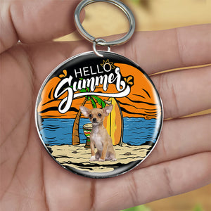 Chihuahua 2 Hello Summer-Round Resin Epoxy Metal Keychain