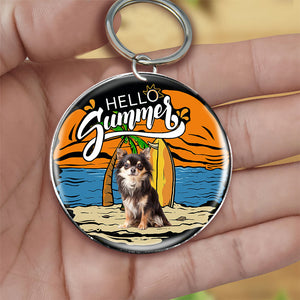 Chihuahua (2) Hello Summer-Round Resin Epoxy Metal Keychain