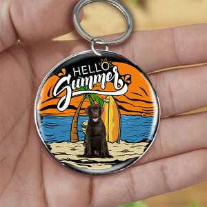 Chocolate Labrador Hello Summer-Round Resin Epoxy Metal Keychain