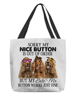 Cocker Spaniel-Bite Me Button-Cloth Tote Bag