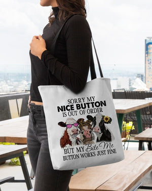 Cow-Bite Me Button-Cloth Tote Bag