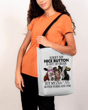 Cow-Bite Me Button-Cloth Tote Bag