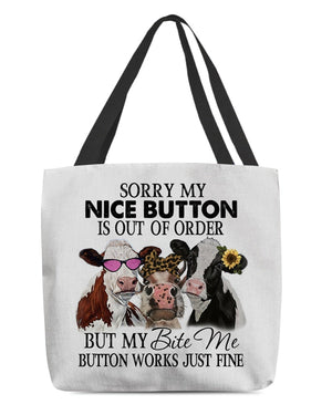 Cow-Bite Me Button-Cloth Tote Bag