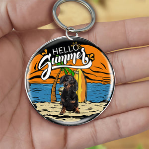 Dachshund Hello Summer-Round Resin Epoxy Metal Keychain