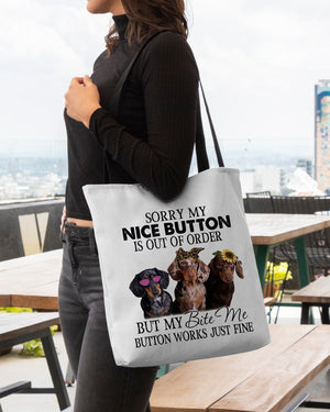 Dachshund-Bite Me Button-Cloth Tote Bag