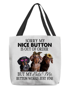 Dachshund-Bite Me Button-Cloth Tote Bag