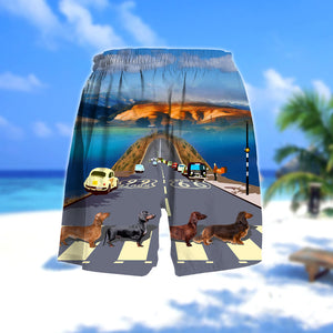 Dachshund Cross the road- Men Hawaii Beach Shorts