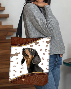 Dachshund (2)-Zipper Texture-Cloth Tote Bag