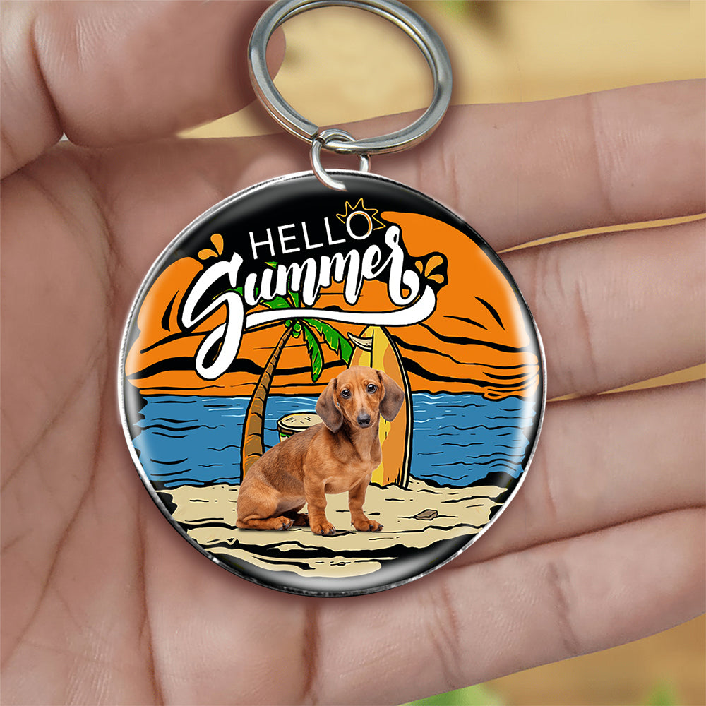 Dachshund (7) Hello Summer-Round Resin Epoxy Metal Keychain