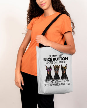 Doberman Pinscher 2-Bite Me Button-Cloth Tote Bag