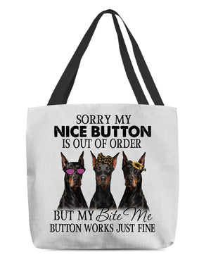 Doberman Pinscher 2-Bite Me Button-Cloth Tote Bag