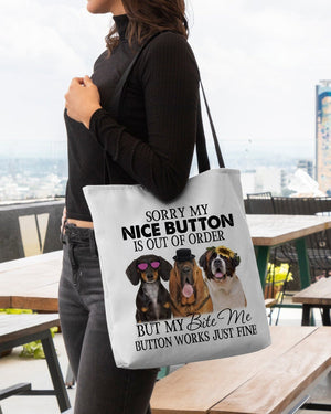 Dogs-Bite Me Button-Cloth Tote Bag