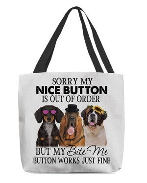 Dogs-Bite Me Button-Cloth Tote Bag