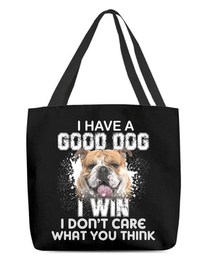 English Bulldog-I Win Cloth Tote Bag