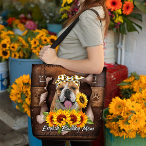 English Bulldog-Sunflower&Dog Mom Cloth Tote Bag