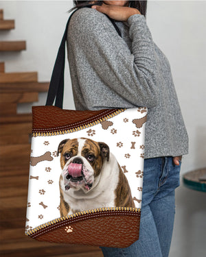 English Bulldog 2-Zipper Texture-Cloth Tote Bag