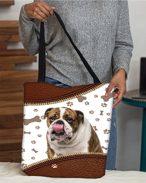 English Bulldog 2-Zipper Texture-Cloth Tote Bag