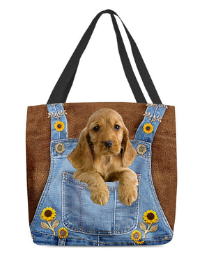 English Cocker Spanie l And Sunflower-Cloth Tote Bag