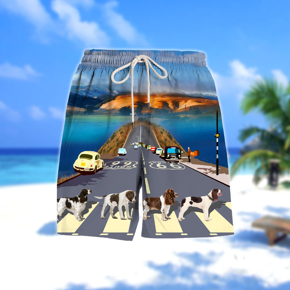 English Springer Spanie Cross the road- Men Hawaii Beach Shorts