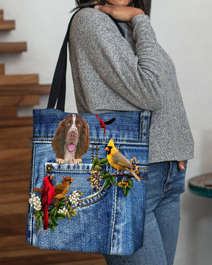 English Springer Spaniel-Cardinal & Dog Cloth Tote Bag