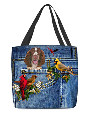 English Springer Spaniel-Cardinal & Dog Cloth Tote Bag