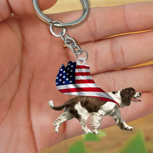 English Springer Spaniel-Happy Independence Day Flat Acrylic Keychain