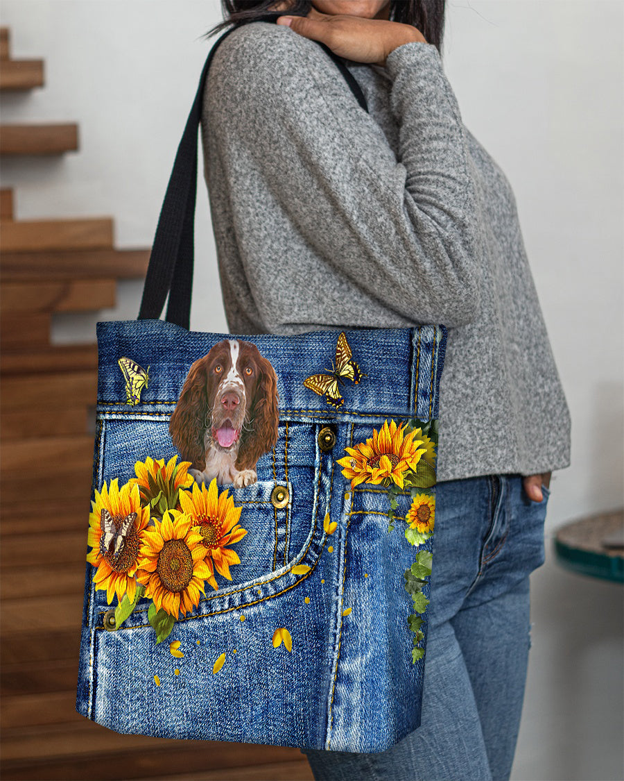 English Springer Spaniel-Sunflowers & Butterflies Cloth Tote Bag