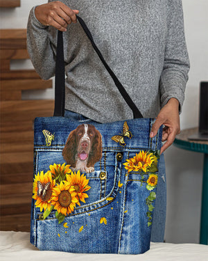 English Springer Spaniel-Sunflowers & Butterflies Cloth Tote Bag