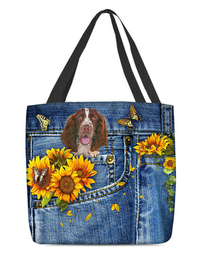 English Springer Spaniel-Sunflowers & Butterflies Cloth Tote Bag