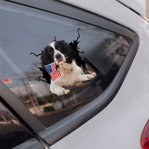 English Springer Spaniel And American Flag Independent Day Car Sticker Decal