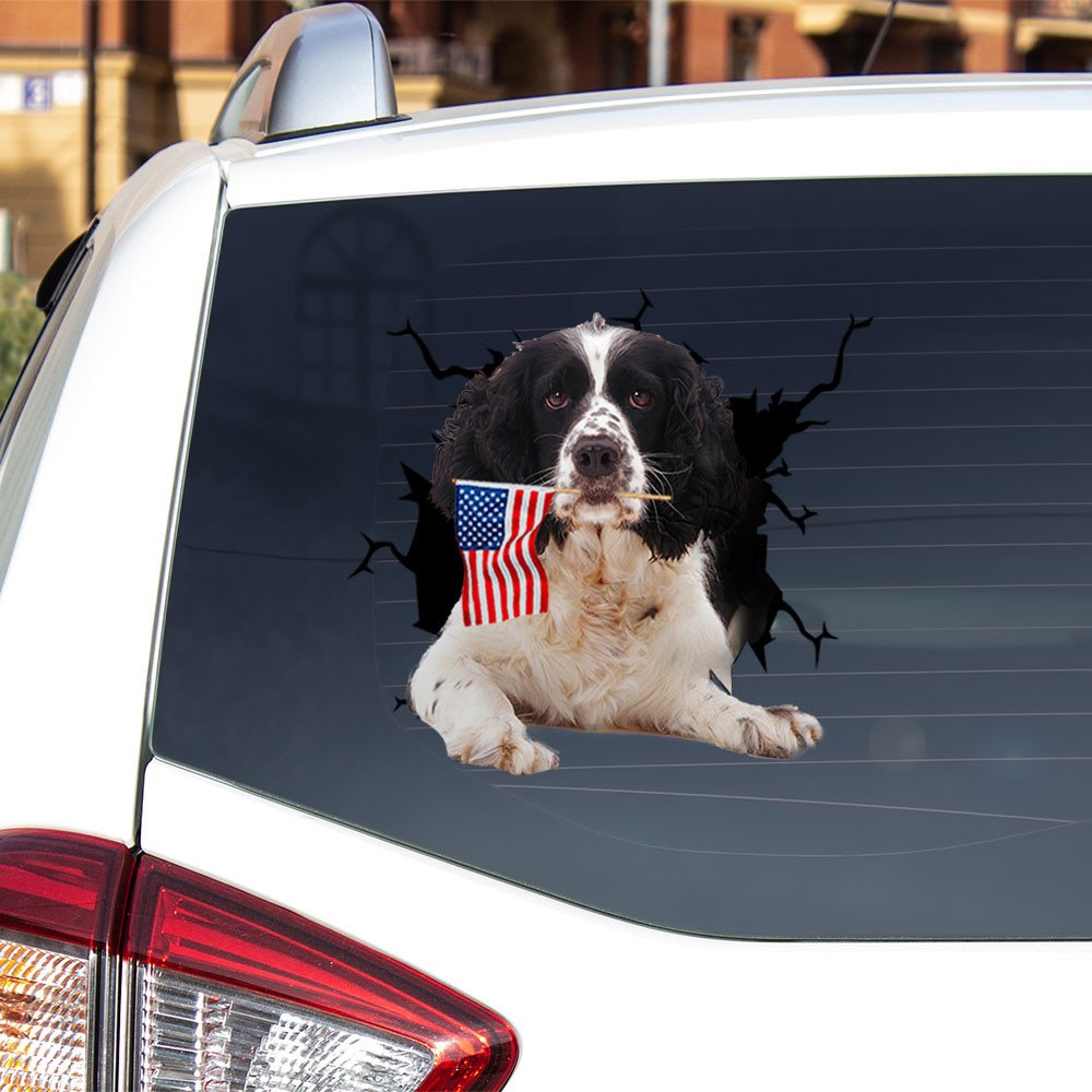 English Springer Spaniel And American Flag Independent Day Car Sticker Decal