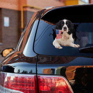 English Springer Spaniel And American Flag Independent Day Car Sticker Decal