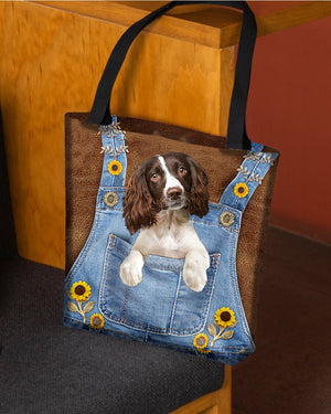 English Springer Spaniel And Sunflower-Cloth Tote Bag