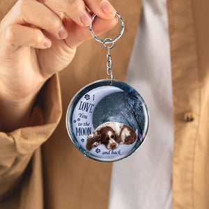 English Springer Spaniel Moon Back-Round Resin Epoxy Metal Keychain